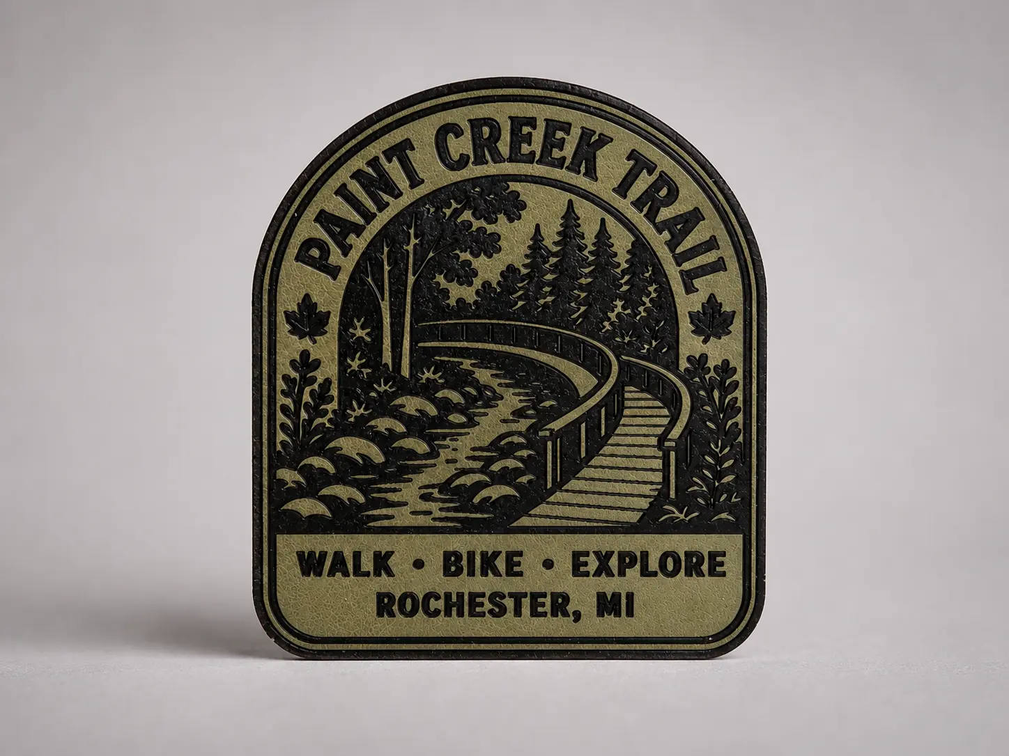 Paint Creek Trail laser-engraved leather sticker